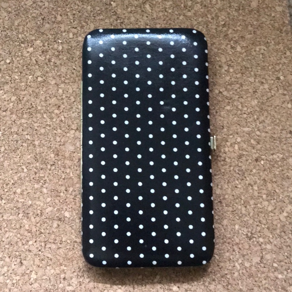 Black and white polka dot wallet